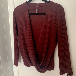 Red wrap sweater with collar detail